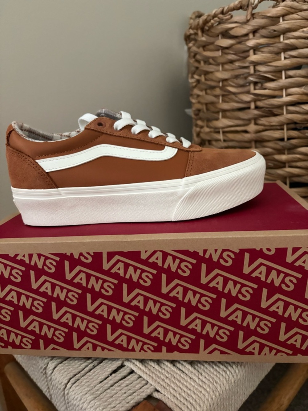 Vans Platform Sneaker in Brown and White